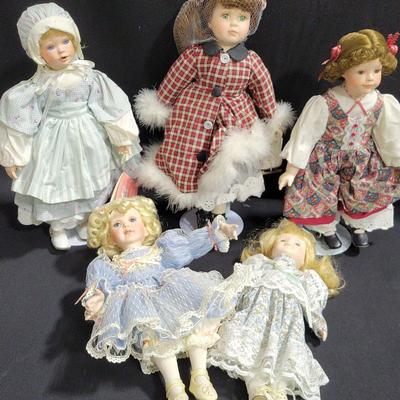 Five PORCELAIN Dolls 