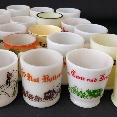 MILK GLASS MUGS-LOT OF 20 INCLUDING TOM & JERRY