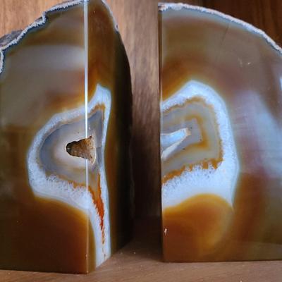 GORGEOUS AMBER-COLORED GEODE BOOK ENDS