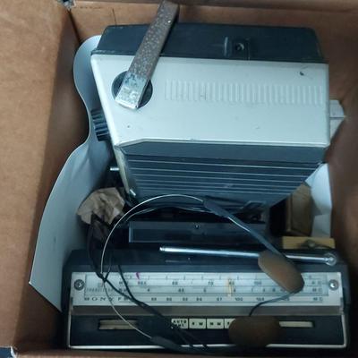A BOX FILLED OF VINTAGE ALARM CLOCKS AND MORE