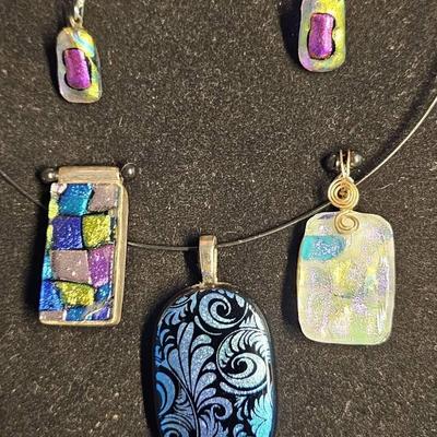 4 GORGEOUS PCS OF DICHROIC GLASS ART JEWELRY