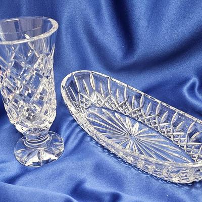 SIGNED WATERFORD CELERY DISH AND COMERAGH VASE 