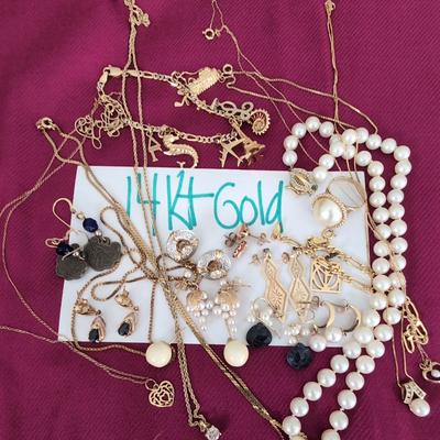 14K YELLOW GOLD JEWELRY SOME WITH DIAMONDS