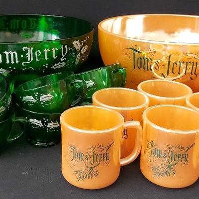 TOM AND JERRY PUNCH BOWLS WITH MATCHING MUGS