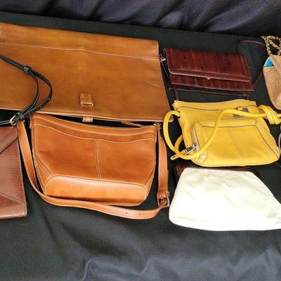 9 DESIGNER PURSES IN BROWNS, BEIGES, TANS ND WHITES - SONDRA ROBERTS, ETIENNER AIGNER,  LAMARTHE, 