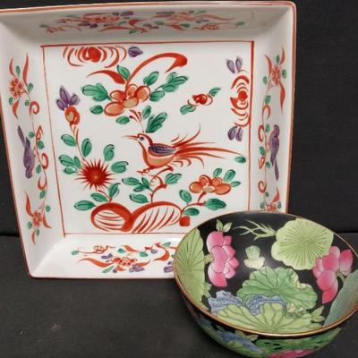 BEAUTIFUL ASIAN INSPIRED SERVING TRAY AND BOWL