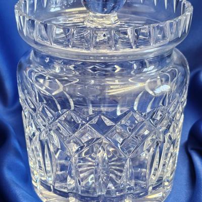 SIGNED WATERFORD CRYSTAL LISMORE BISCUIT BARREL W/LID