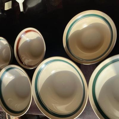 Vintage Stoneware Bowls – Green & Brown Trim