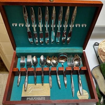 Vintage Solid Stainless Flatware Set in Wooden Case
