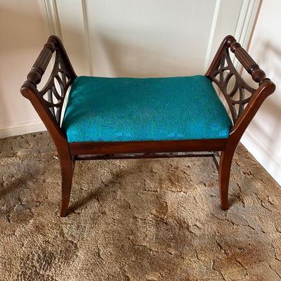 Vintage Mahogany Bench with Teal Upholstery