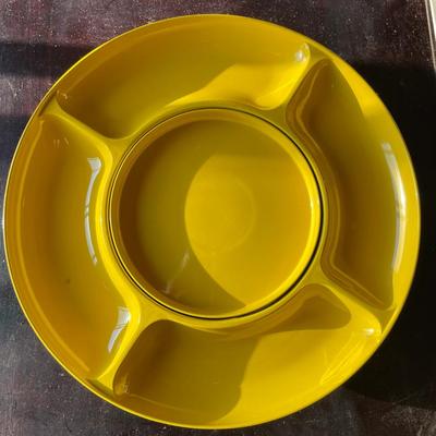Retro Yellow Divided Lazy Susan Server with Center Bowl