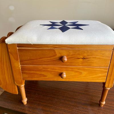 Wood Sewing Box Stool with Star Quilt Top
