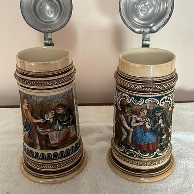 Vintage German Beer Steins with Pewter Lids – Set of 2