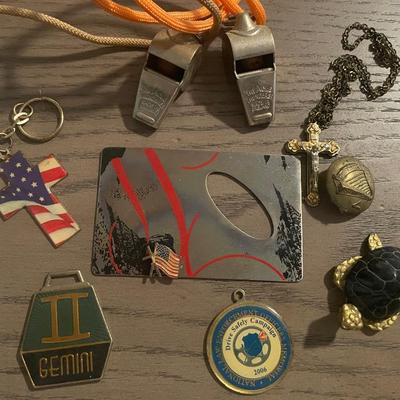 Assorted Vintage Charms, Keychains, and Collectibles