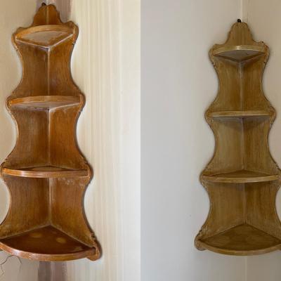 Pair of Vintage Wooden Corner Wall Shelves