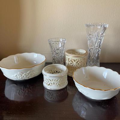 Lenox Rose Blossom Bowls & Crystal Star Vases with Certificates