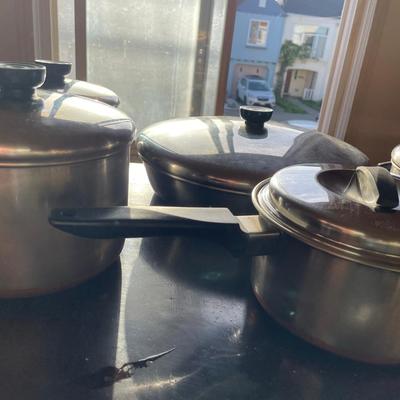 Vintage Revere Ware & Flint Copper Bottom Cookware Assortment