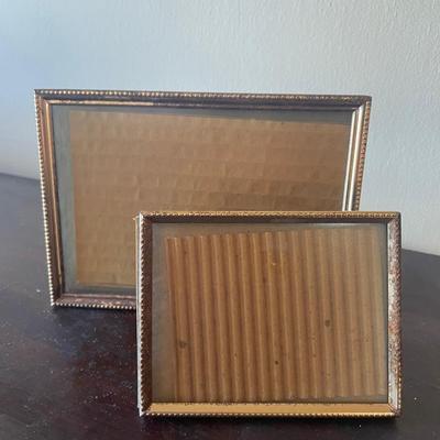 Pair of Vintage Brass-Toned Beaded Edge Tabletop Frames