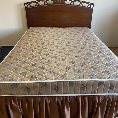 Vintage Full Size Bed with Carved Wooden Headboard, Mattress & Box Spring