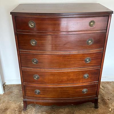 Antique Bow Front Mahogany Dresser with Brass Pulls