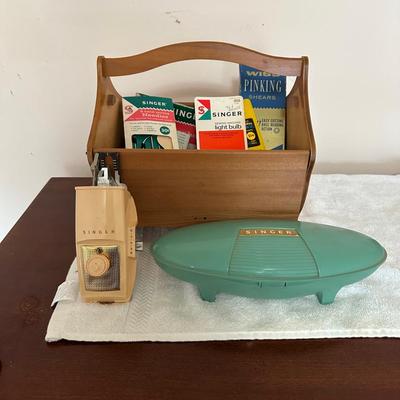Vintage Singer Sewing Accessories Lot – Includes Buttonholer, Motor Controller, Notions & Case