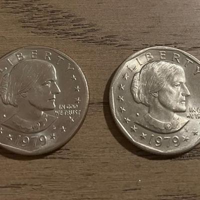 Pair of 1979 Susan B. Anthony One Dollar Coins – Includes Possible Wide Rim Variety