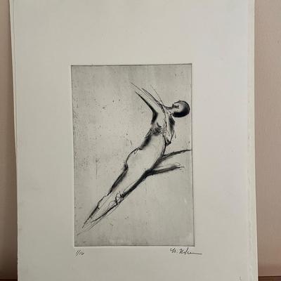 Signed Limited Edition Etching – Nude Abstract Figure in Flight (1/10)