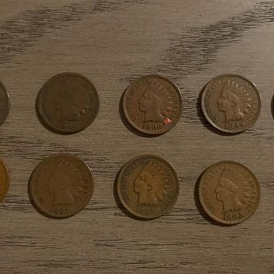 Collection of Ten Vintage Indian Head Pennies (1800s - Early 1900s)