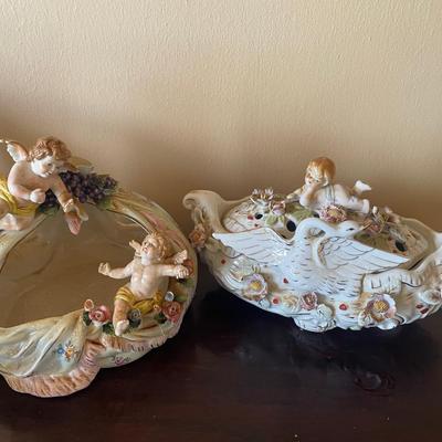 Pair of Hand-Painted Porcelain Cherub Centerpieces