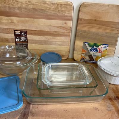 Lot of Glass Bakeware & Cutting Boards – Pyrex, CorningWare & More