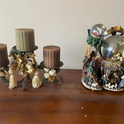 Vintage Holiday 3-Pillar Candle Holder with Cherubs, Tassels & Floral Accents