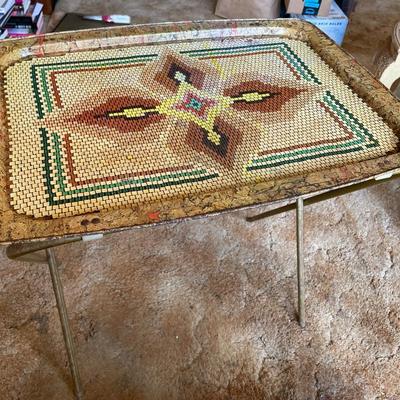 Vintage Folding TV Tray Table with Southwestern Beaded Mosaic Design
