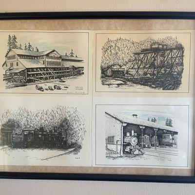 Framed Logging & Locomotive Illustrations by Mike Fuller