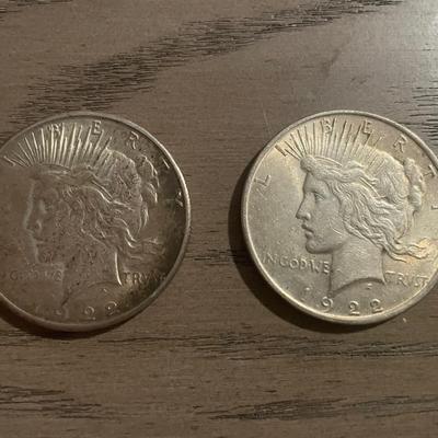 Pair of 1922 Peace Silver Dollars – Vintage U.S. Coins