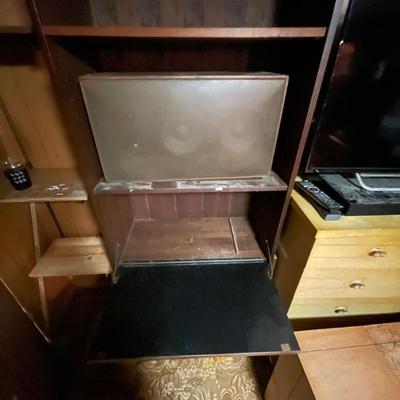Mid-Century Drop-Front Wood Cabinet with Storage Shelves
