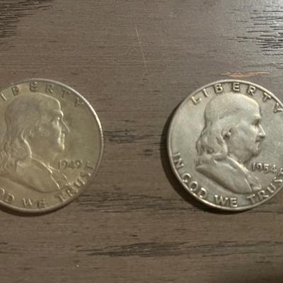 Pair of Vintage Franklin Silver Half Dollars (1949-S & 1954-D)