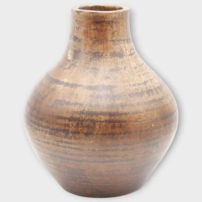 Brown Striped Ceramic Vase with Tapered Neck