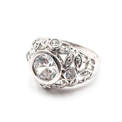 Sterling Silver Ring with Round-Cut CZ Stones Size 6.5