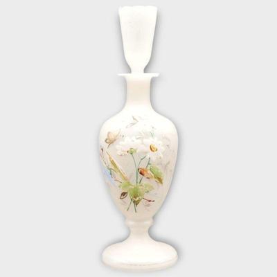 Frosted Glass Vase with Hand-Painted Floral Motif