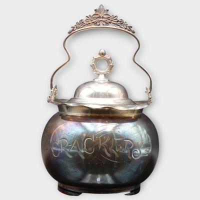 Silver Plate Biscuit Jar with Handle and Lid