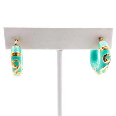 Milor Italy 925 Turquoise Enamel and Gold-Tone Hoop Earrings