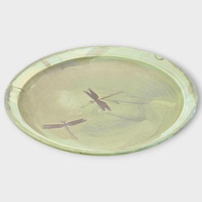 Earthenware Platter with Green Glaze and Dragonfly Motif