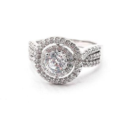 925 Sterling Silver CZ Ring, Size 8