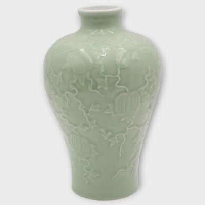Molded Ceramic Vase with Vines and Leaves Motif