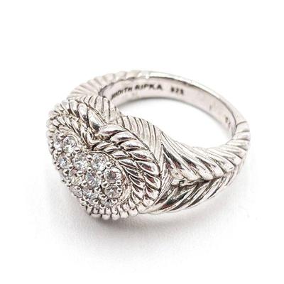 Judith Ripka 925 Sterling Silver CZ Heart Ring, Size 7