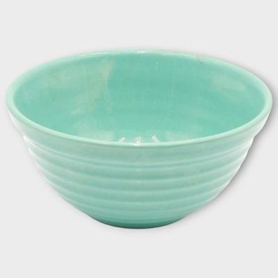 Teal Glazed Ceramic Mixing Bowl w/Ribbed Design
