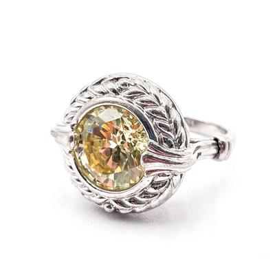 Sterling Silver Ring with Yellow CZ Stone, Size 6.5