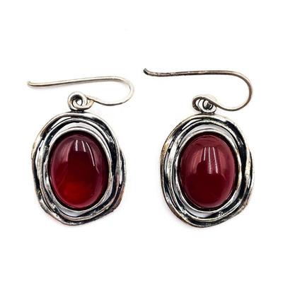 Sterling Silver and Red Stone Earrings
