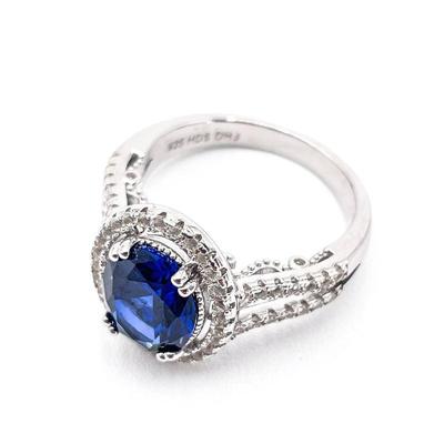 Helzberg 925 Sterling Silver Ring with Blue Stone, Size 7