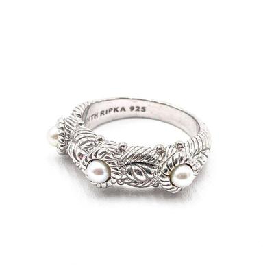 Judith Ripka 925 Silver Ring with Pearls, Size 6.5